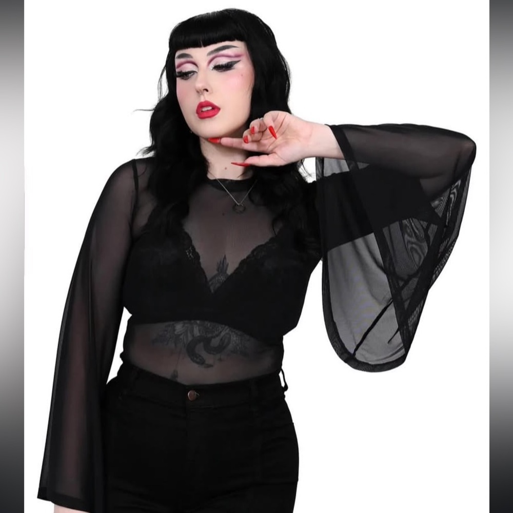 Foxblood Onyx mesh bell sleeve top